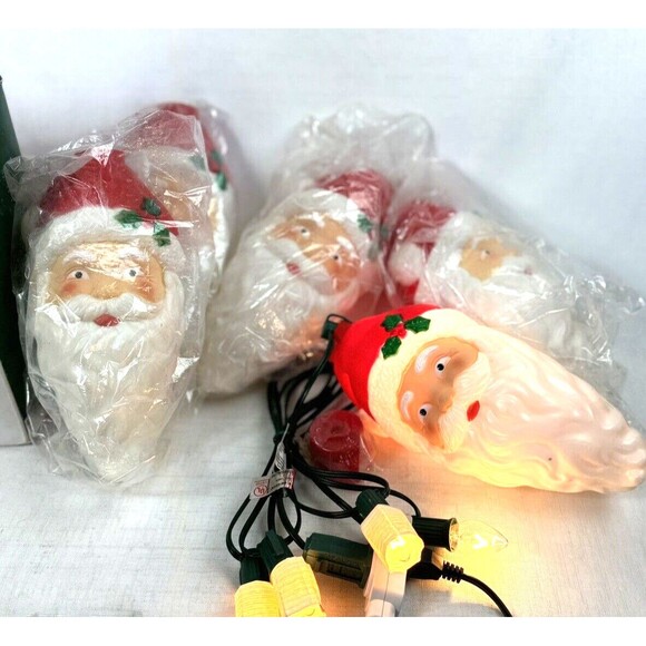 Vintage Kurt Adler 5 Santa Head Lantern String Lights Christmas Blow Mold NIB - Picture 4 of 6